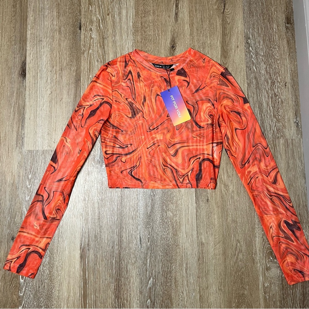 Sheer Long Sleeve Crop Top
